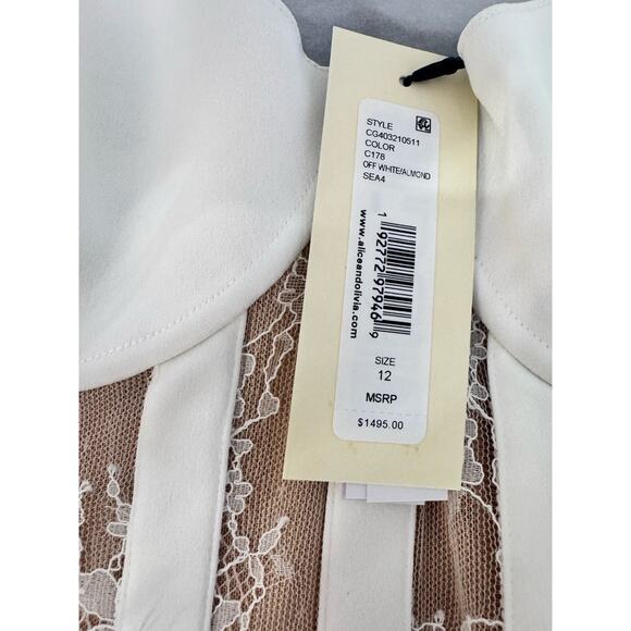 ALICE + OLIVIA XIA SHEER BUSTIER CRYSTAL FEATHERED STRAPLESS MINI DRESS SIZE 12 - Picture 9 of 11